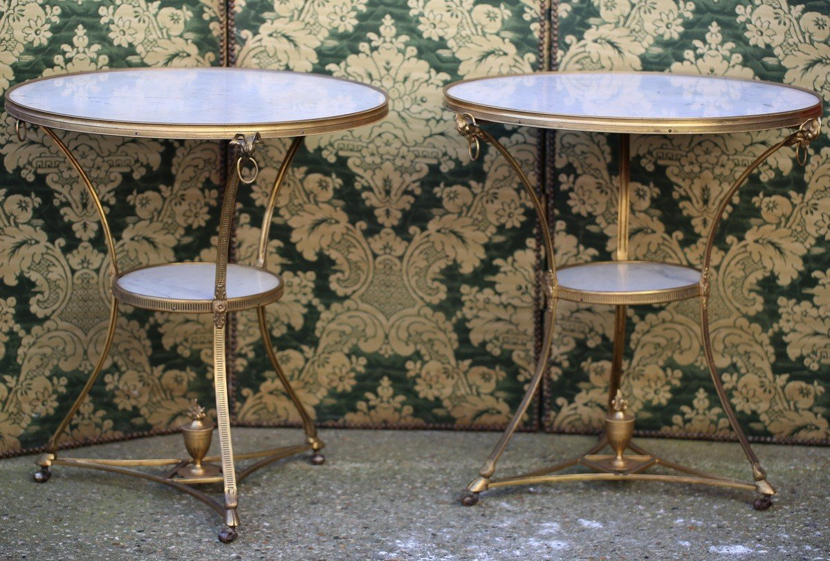 Pair Of Louis XVI Style Gueridons Maison Lavigne 20th Century, Gilt Bronze.