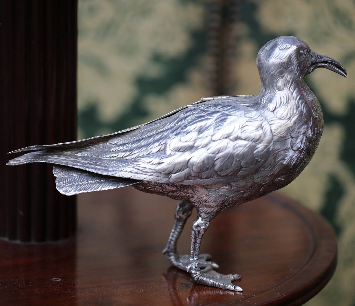 France Début XXème,  Mouette Les Ailes Mobiles,  En Argent Ciselé Poinçon Minerve .-photo-2