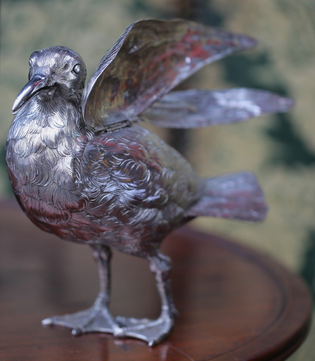 France Début XXème,  Mouette Les Ailes Mobiles,  En Argent Ciselé Poinçon Minerve .-photo-3