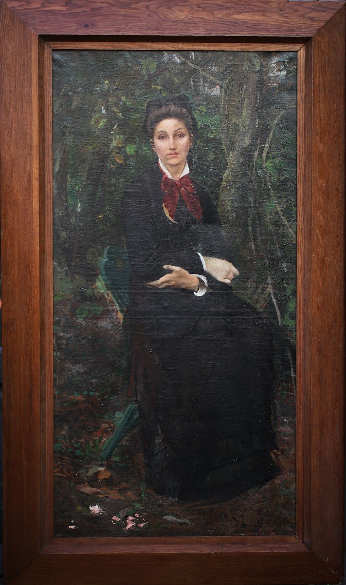 Nicolas-luc-olivier Merson 1846-1920 attribué à , Jeune Femme Assise Dans Son Jardin.