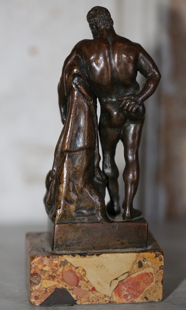 Italy 19th Century Hercules Of Pompeii Proof In Bronze Patina Medal Base Marble Nougatine-photo-3