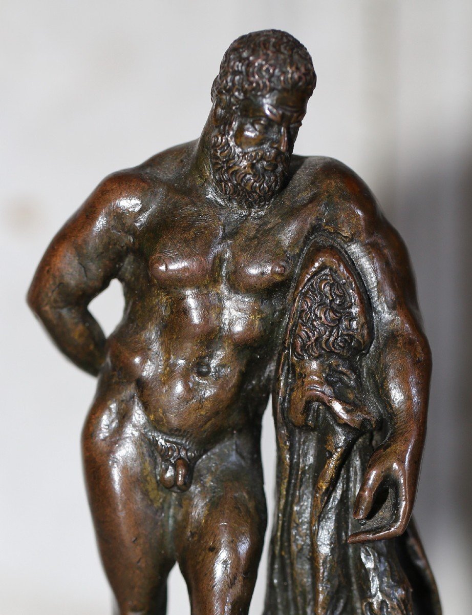 Italy 19th Century Hercules Of Pompeii Proof In Bronze Patina Medal Base Marble Nougatine-photo-4