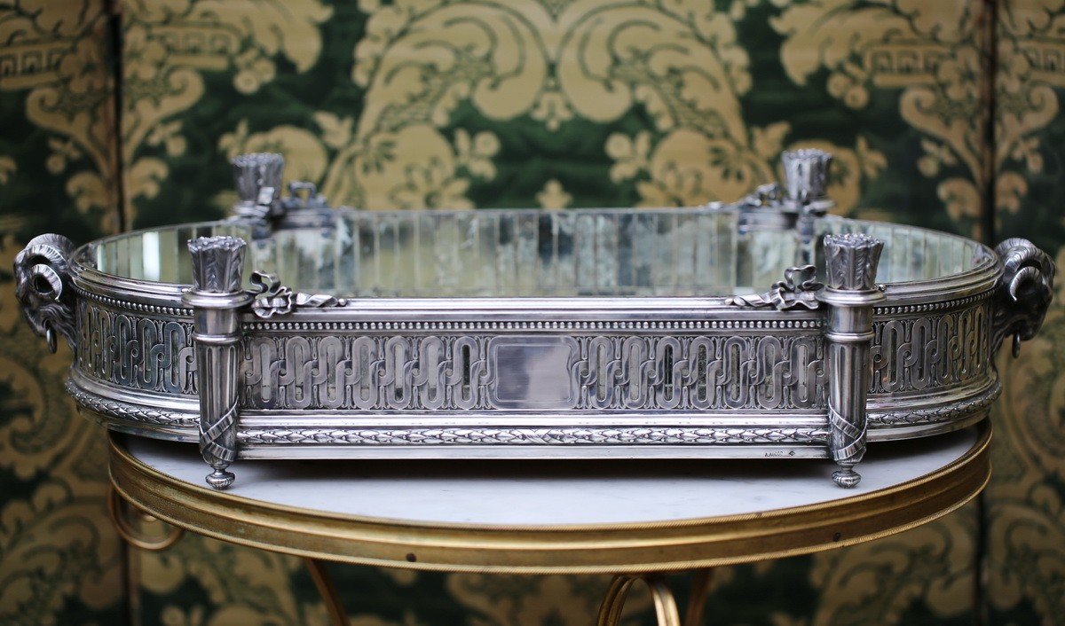 Aucoc Centre De Table En Argent Minerve De Style Louis XVI, Fond De Miroirs, Fin XIXème