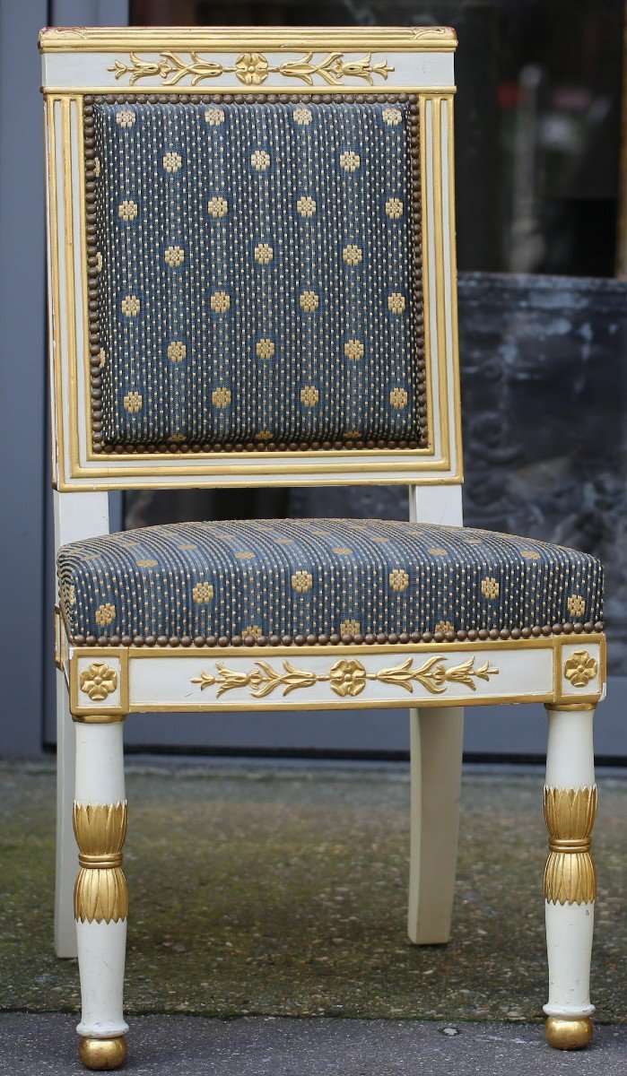 Set Of 6 Empire Style Chairs, Lacquered And Gilded Wood, Model From Château  De Fontainebleau-photo-2