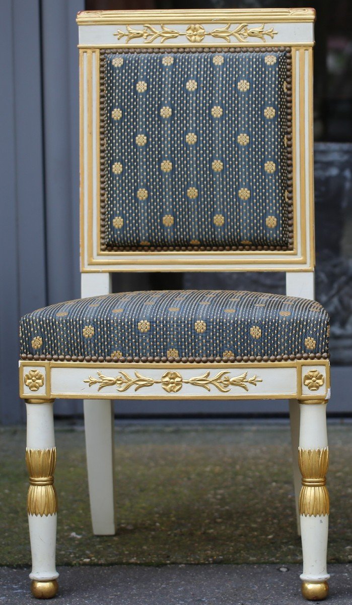 Set Of 6 Empire Style Chairs, Lacquered And Gilded Wood, Model From Château  De Fontainebleau