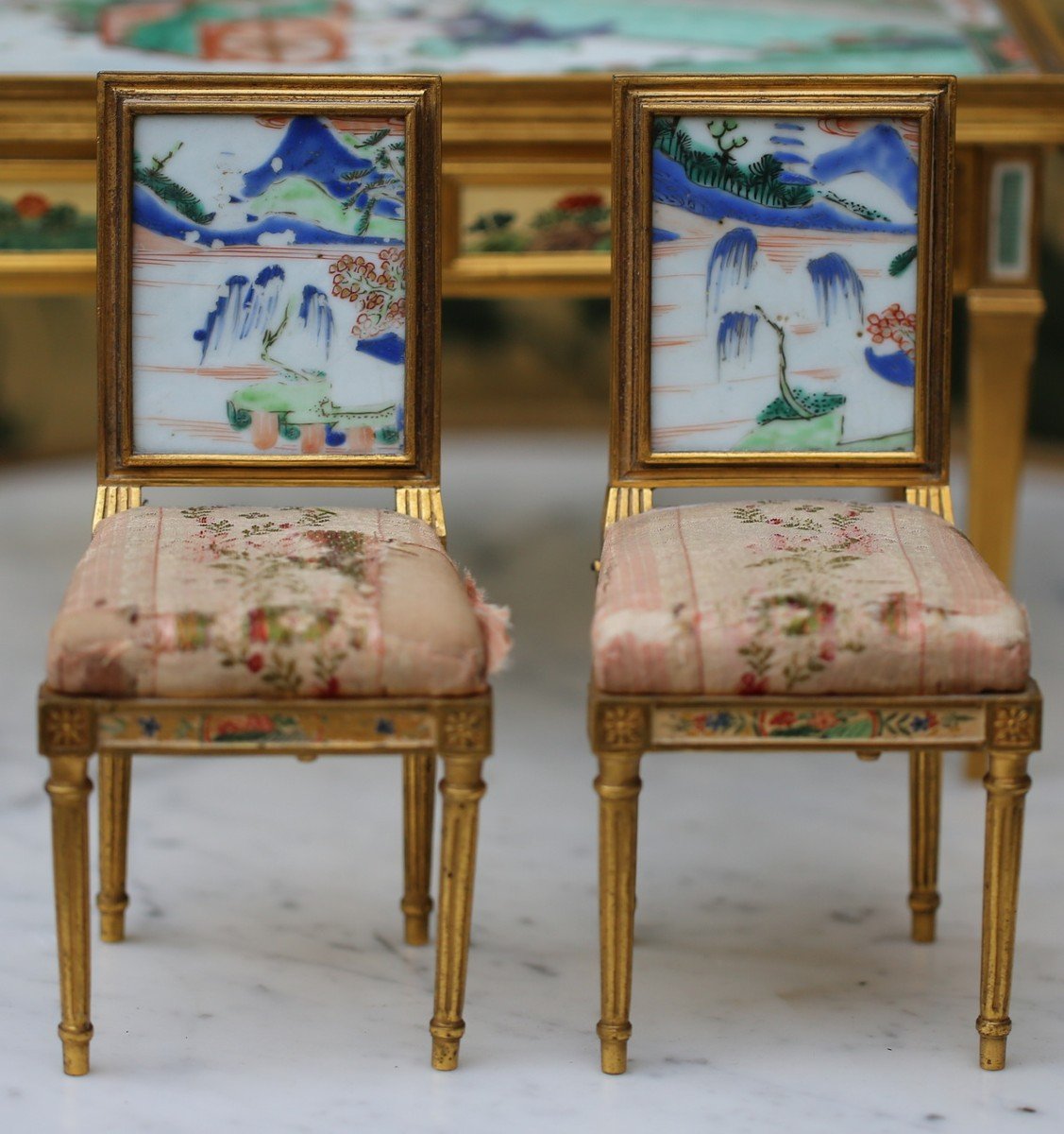 Boin Taburet Circa 1878 Miniature Furniture, A Desk And Two Chairs.-photo-2