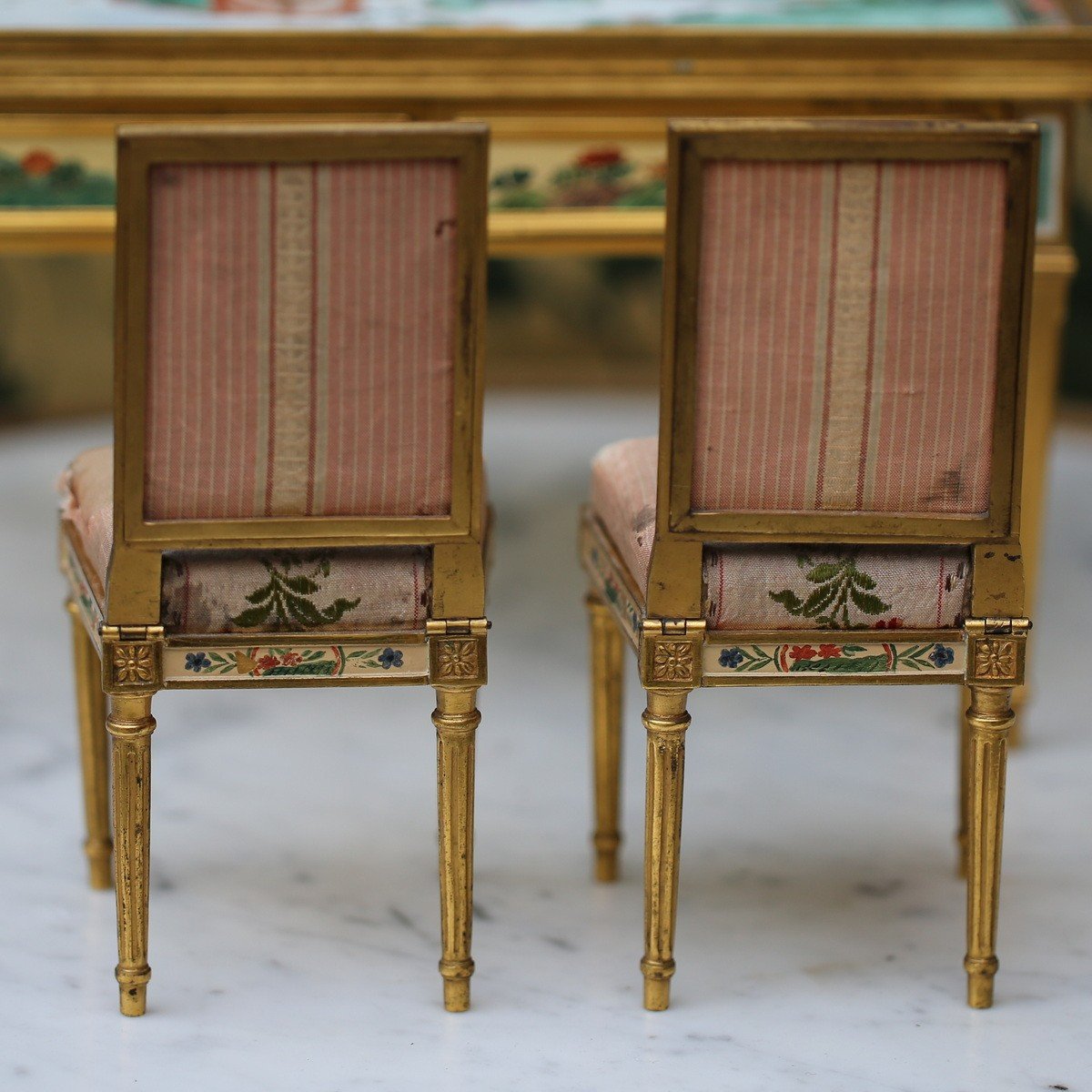 Boin Taburet Circa 1878 Miniature Furniture, A Desk And Two Chairs.-photo-3