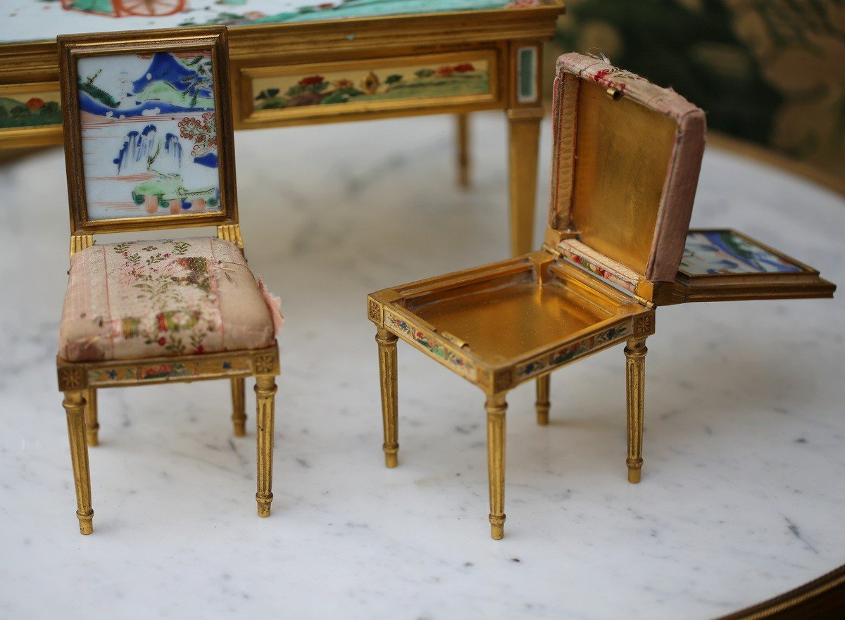 Boin Taburet Circa 1878 Miniature Furniture, A Desk And Two Chairs.-photo-4