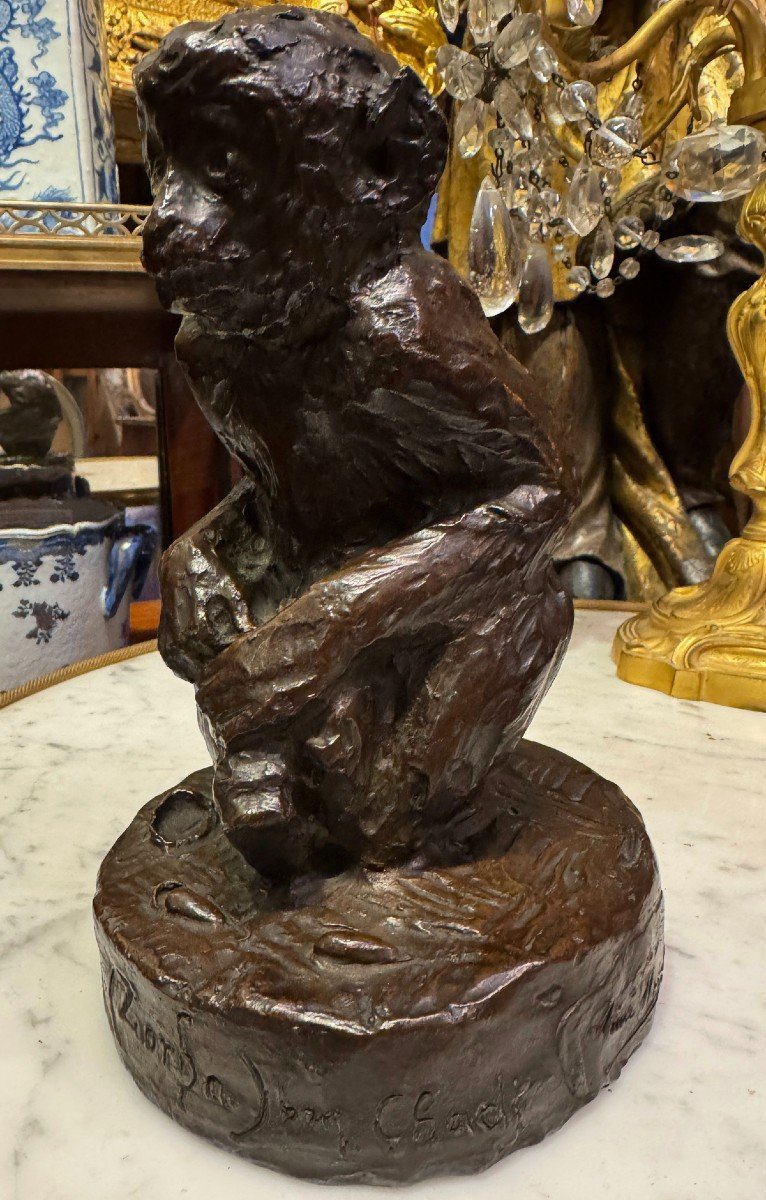 Aimée Nicolas Morot (1850-1913), Zorba Ben Chadi Seated Monkey, Bronze With Valsuani Brown Patina.-photo-2