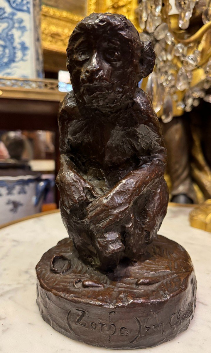 Aimée Nicolas Morot (1850-1913), Zorba Ben Chadi Seated Monkey, Bronze With Valsuani Brown Patina.-photo-3