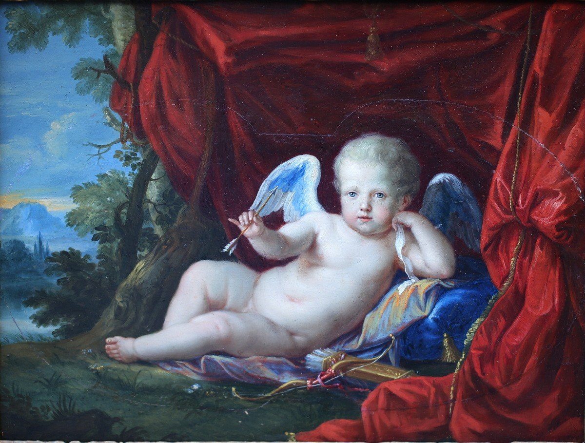 Ecole Française Vers 1700, Suiveur De Pierre Mignard, Cupidon Allégorie De l'Amour.-photo-2