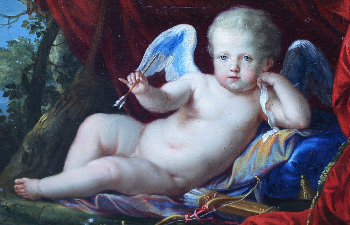 Ecole Française Vers 1700, Suiveur De Pierre Mignard, Cupidon Allégorie De l'Amour.-photo-3