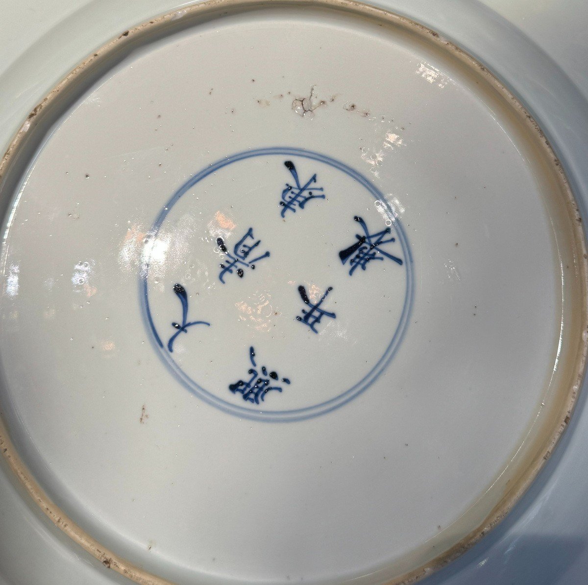 Chine XVII Porcelaine Blanc Bleue Kanghi, Plat Creux Décor De Fleurs Et Arbres Fleuris-photo-4