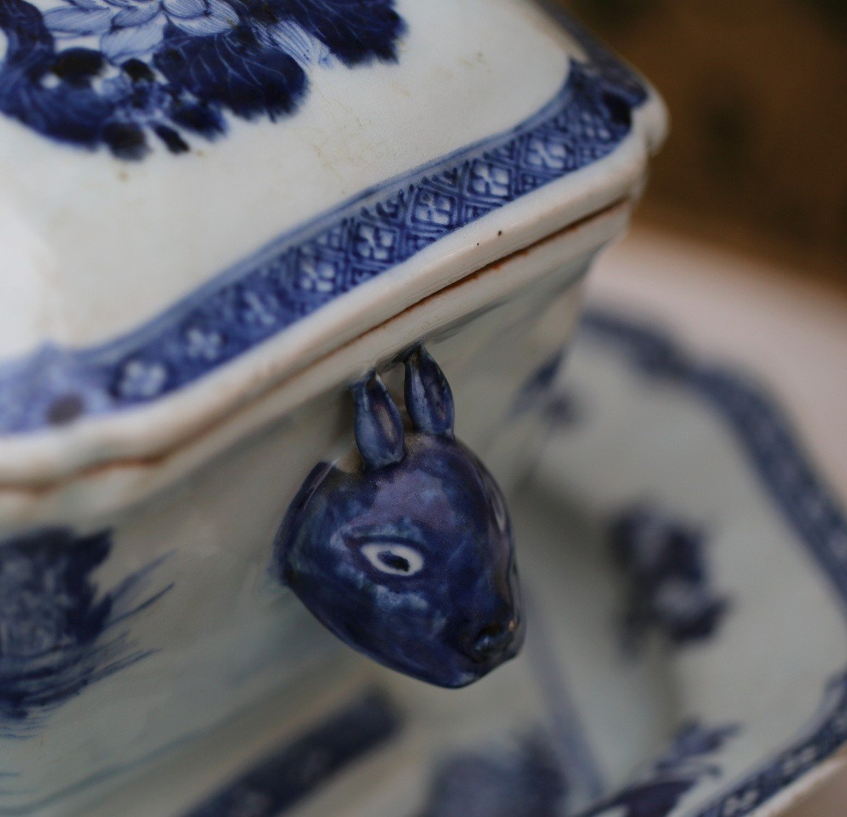 Chine XVIII Dynastie King Terrine Couverte Porcelaine Blanc Bleue Cie Des Indes.-photo-4