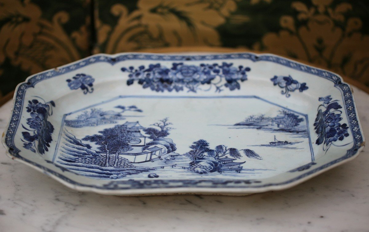 Chine XVIII Dynastie King Terrine Couverte Porcelaine Blanc Bleue Cie Des Indes.-photo-1