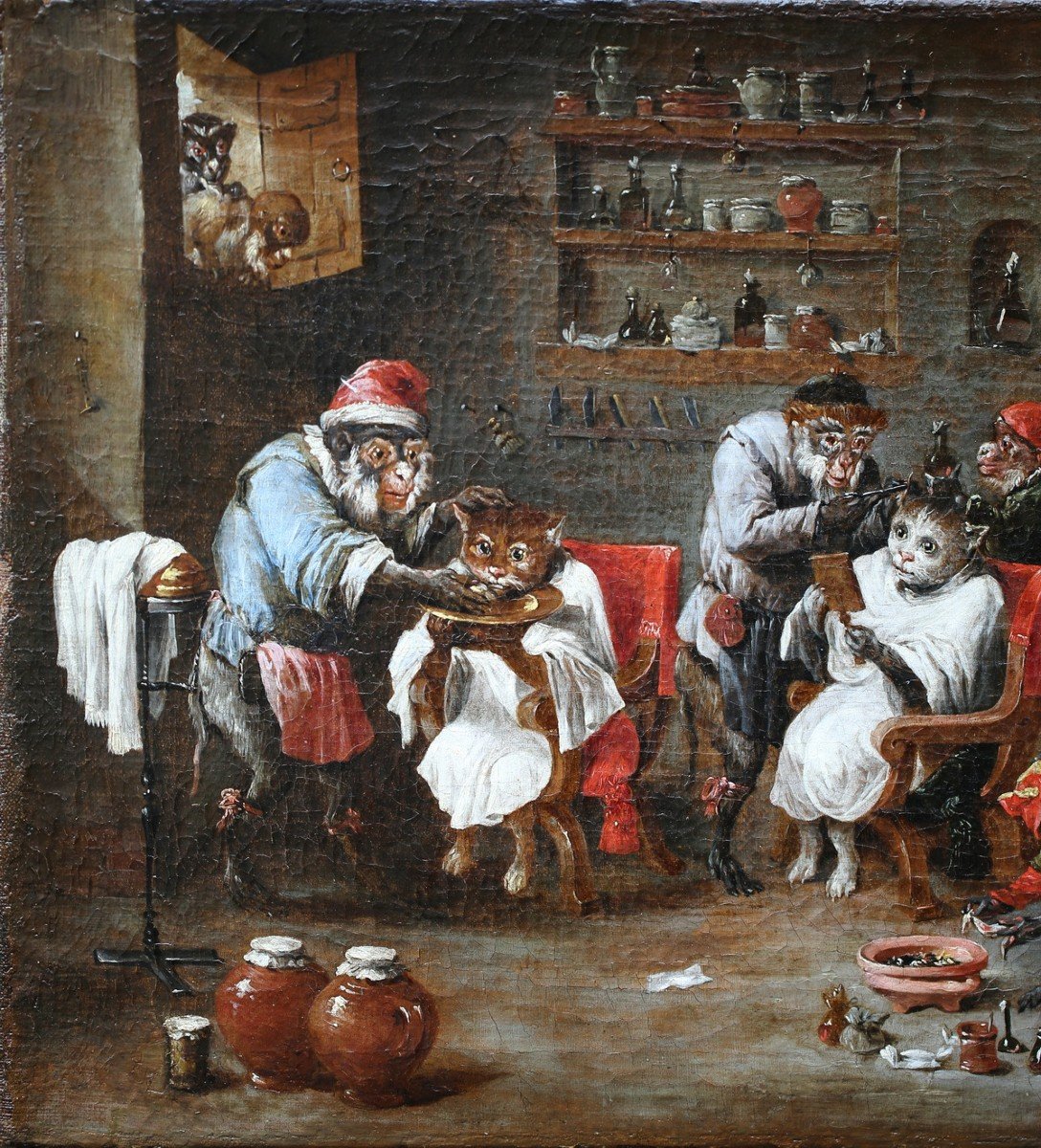 Abraham Teniers (1629-1670) Attributed To, The Barber Monkeys Styling Cats.-photo-3