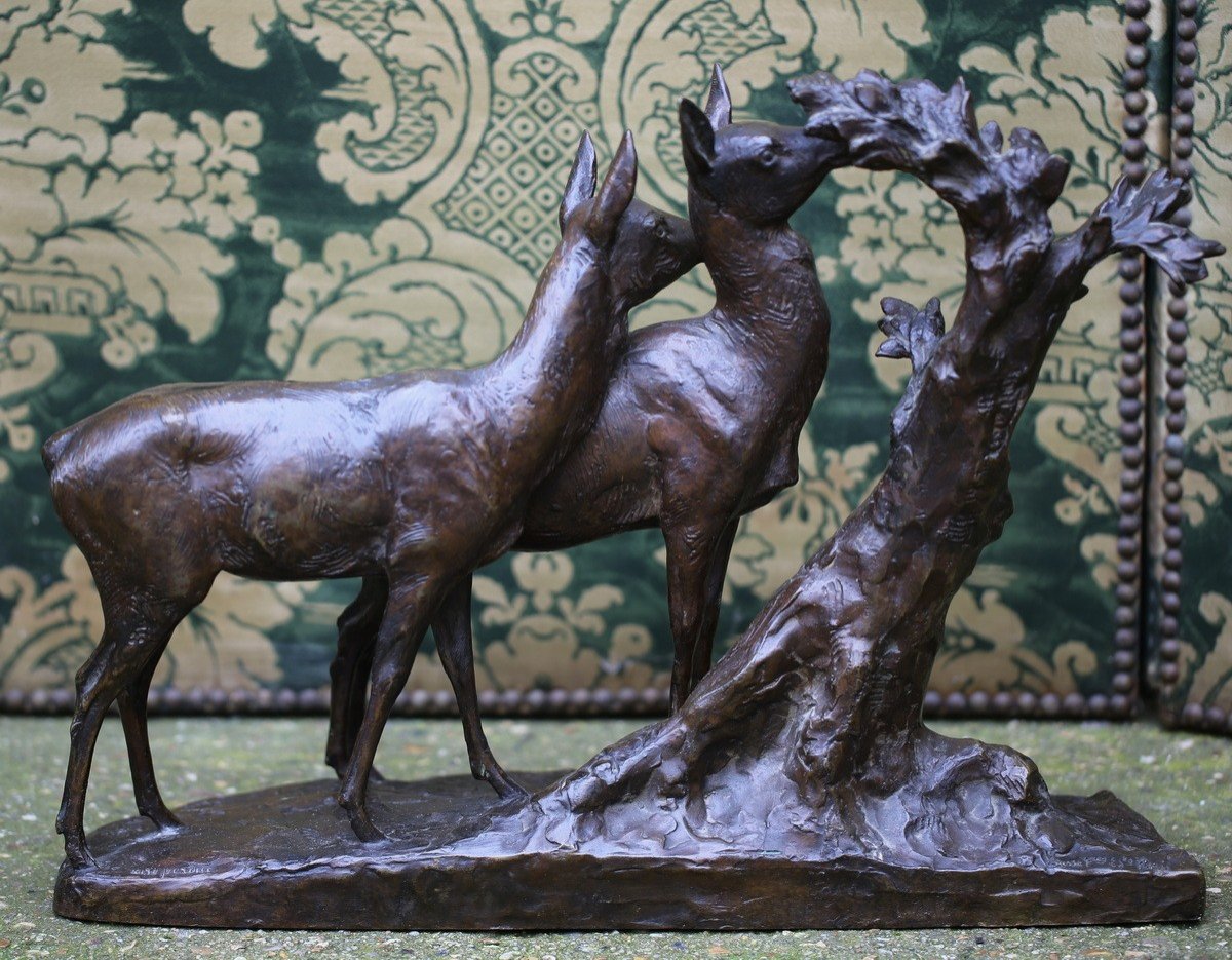 Maximilien Louis Fiot 1886-1953, Two Deer, Old Bronze Proof, Lost Wax Casting Susses-photo-2