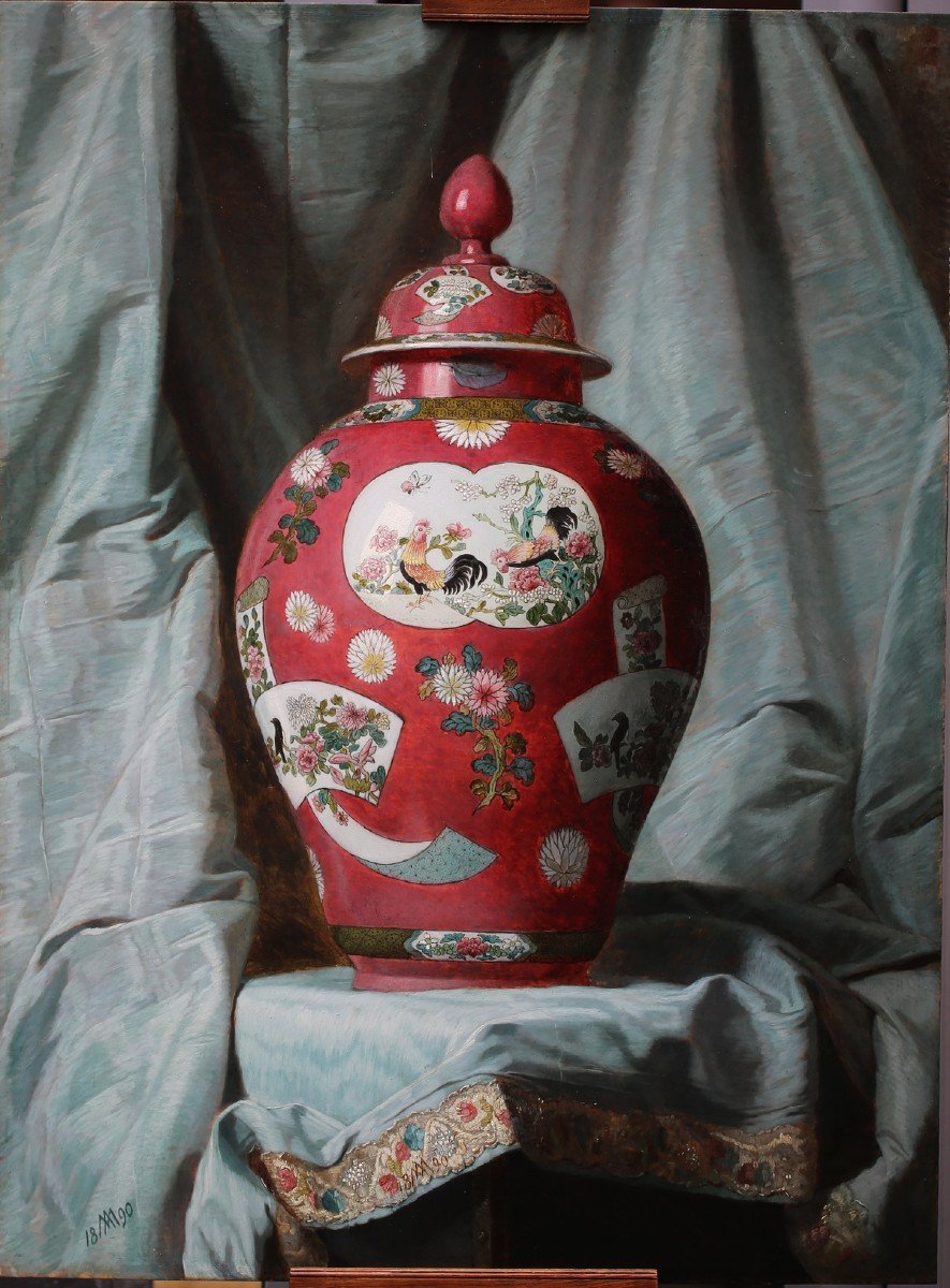 André Jerzy Mniszech (wischnowitz, 1823 - Paris, 1905) Still Life With Chinese Vase.-photo-2