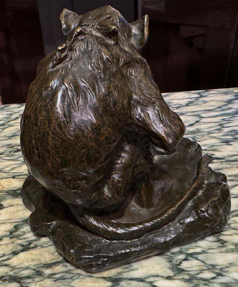 Maurice Roger Marx 1872-1956, Seated Monkey, Bronze Proof With Brown Patina.-photo-2