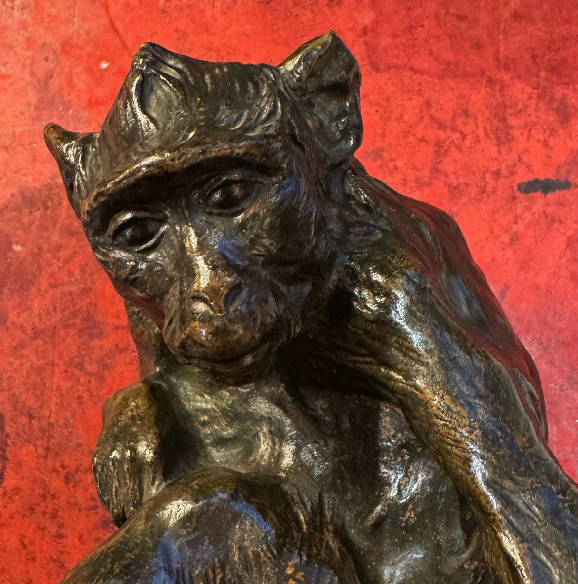 Maurice Roger Marx 1872-1956, Seated Monkey, Bronze Proof With Brown Patina.-photo-3