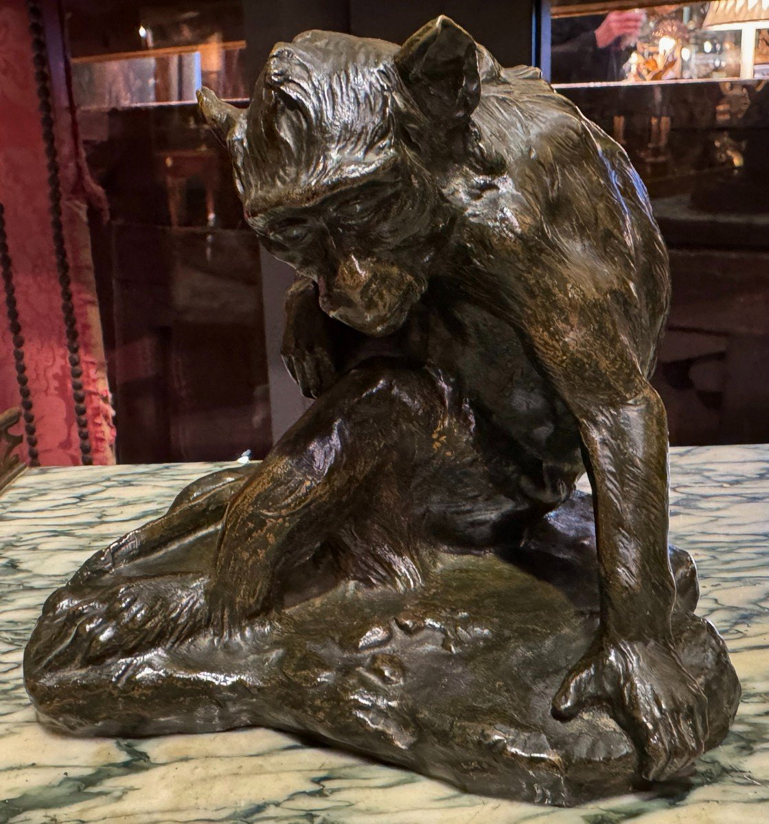 Maurice Roger Marx 1872-1956, Seated Monkey, Bronze Proof With Brown Patina.