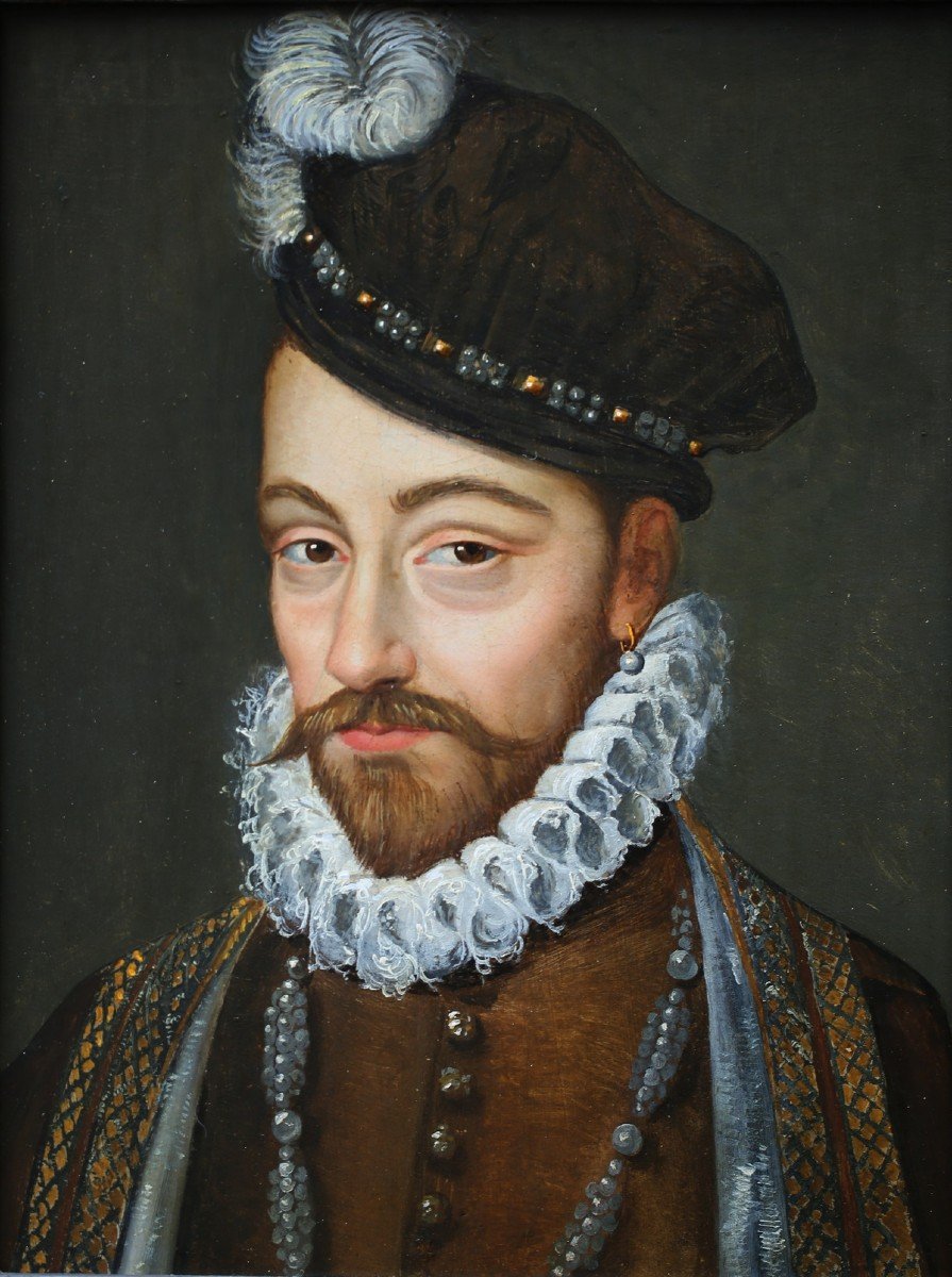 Ecole Française Du XIX d'Après Clouet, Portrait De Charles IX 1550-1574 Huile Sur Panneau.-photo-2