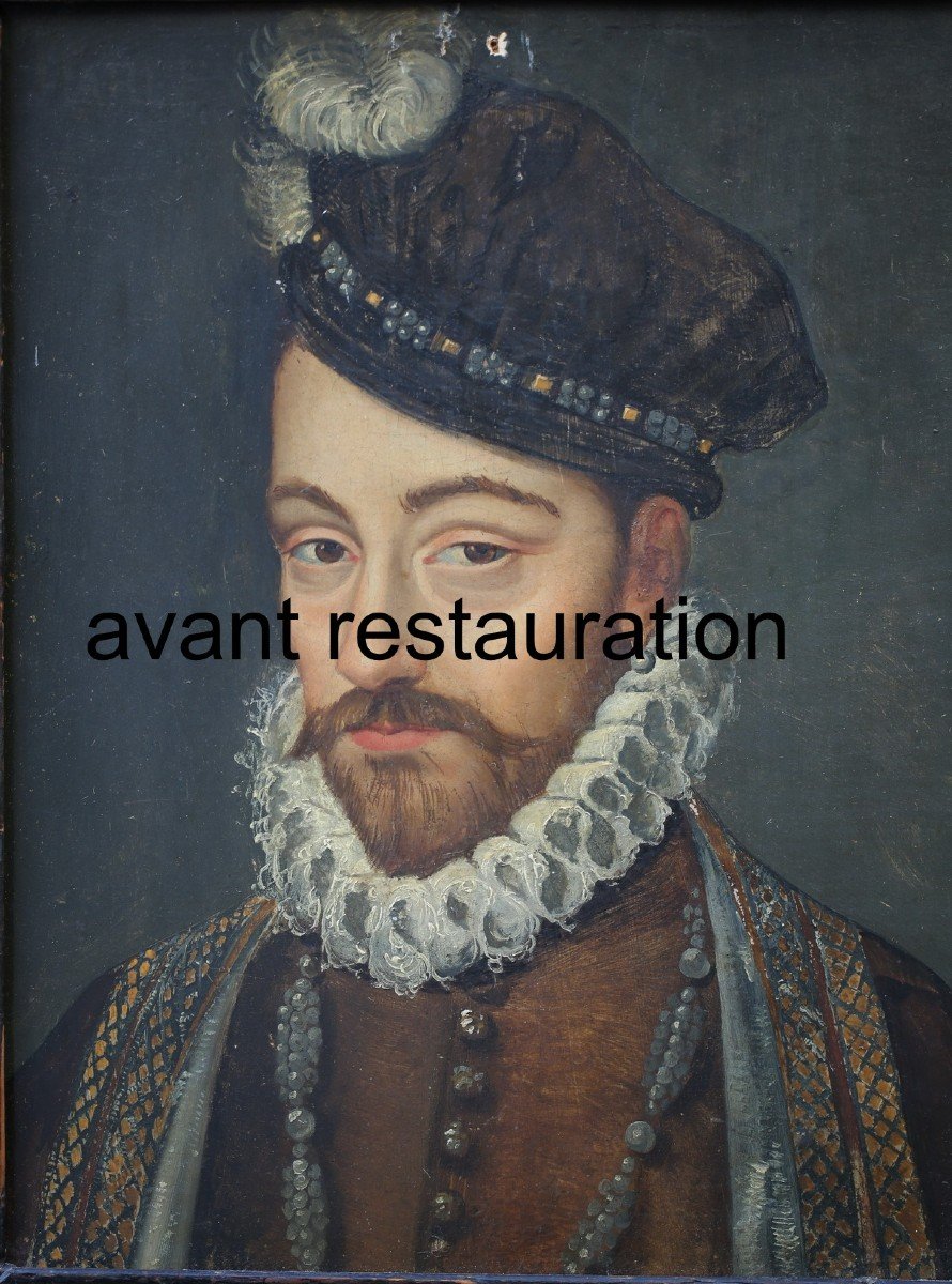 Ecole Française Du XIX d'Après Clouet, Portrait De Charles IX 1550-1574 Huile Sur Panneau.-photo-3