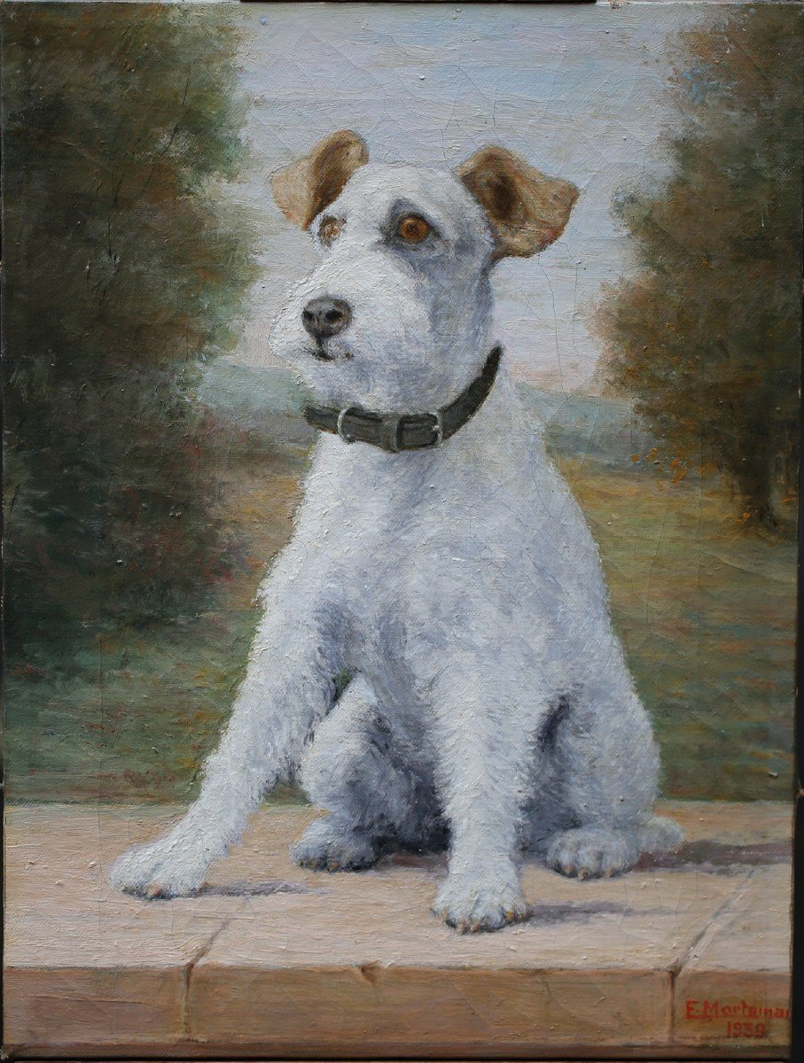 French School, Early 20th Century, Portrait Of A Dog, Fox Terrier-photo-2