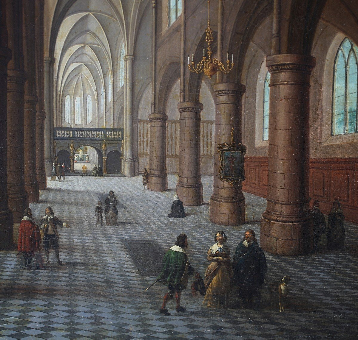 Peter Neefs The Elder 1578-1656 Follower Of, Church Interior, Oil On Canvas 19th Century-photo-3