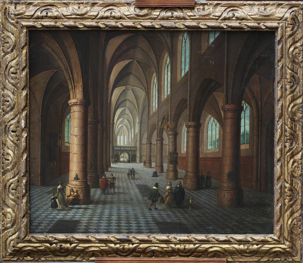 Peter Neefs Le Vieux 1578-1656 Suiveur De,  Intérieur D église, Huile Sur Toile XIX