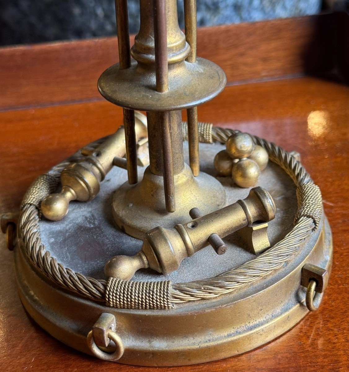 Pair Of Gilt Bronze Candlesticks With Navy Attributes, 19th Century-photo-3