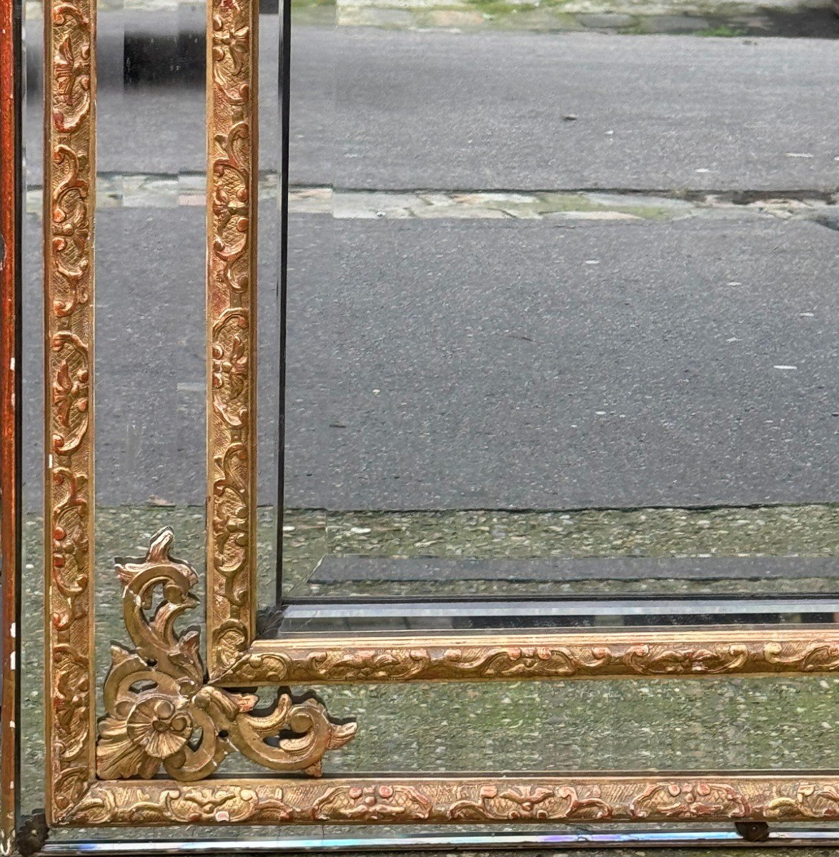 Louis XV Style Fronton Mirror With Parclose, Gilded Wood, 19th Century-photo-2