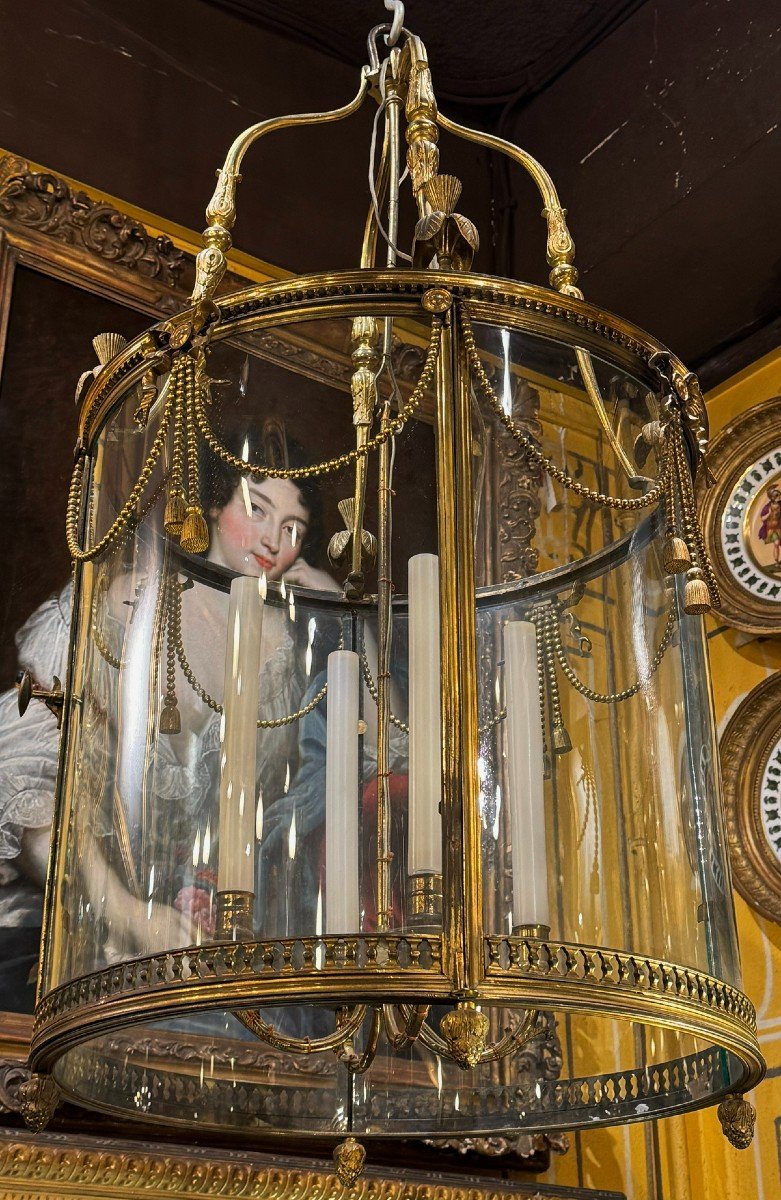 Louis XVI Style Gilt And Chiseled Bronze Lantern, Early 20th Century