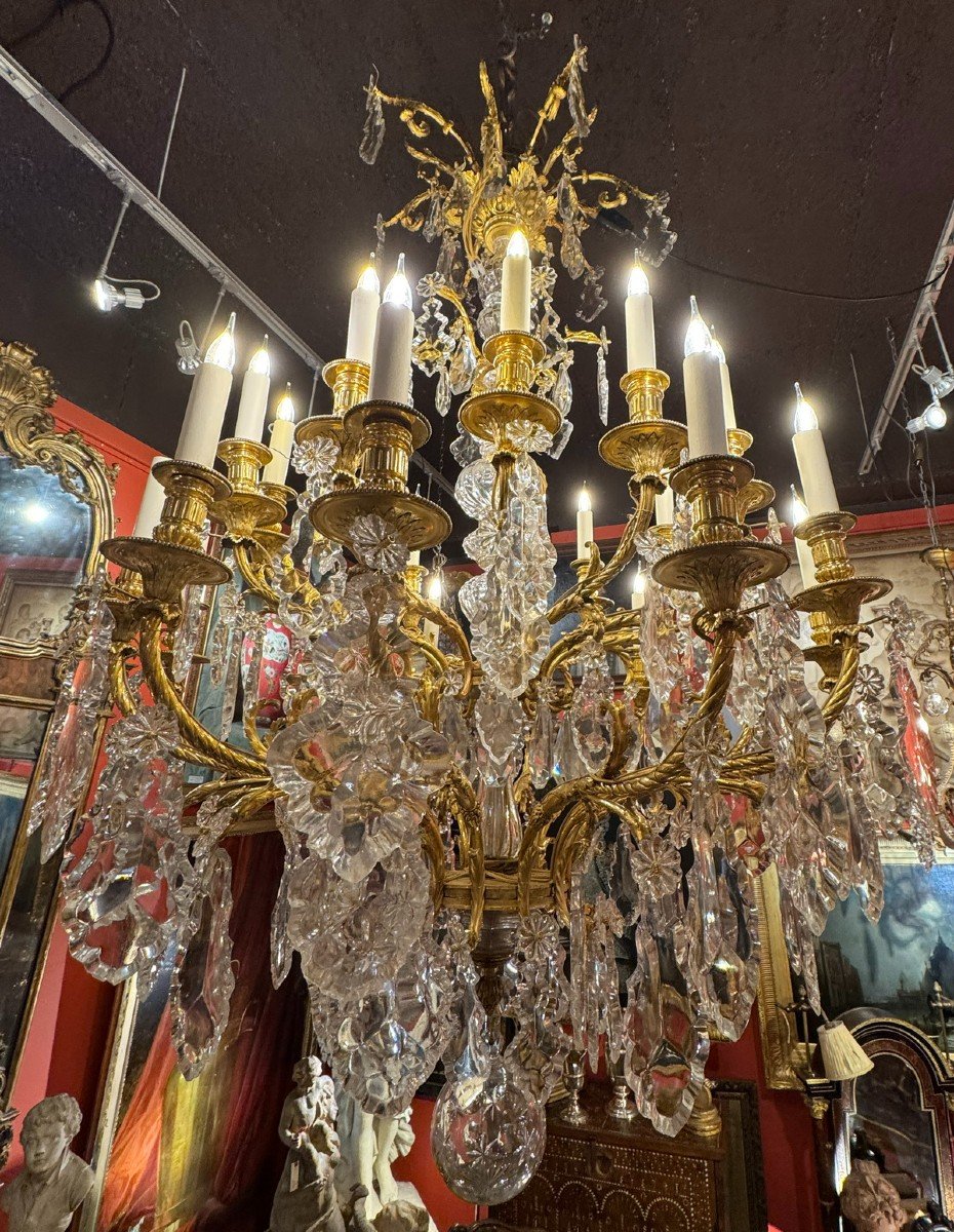 Important Chandelier With 24 Lights On Two Rows, Louis XVI Style, Late 19th Century