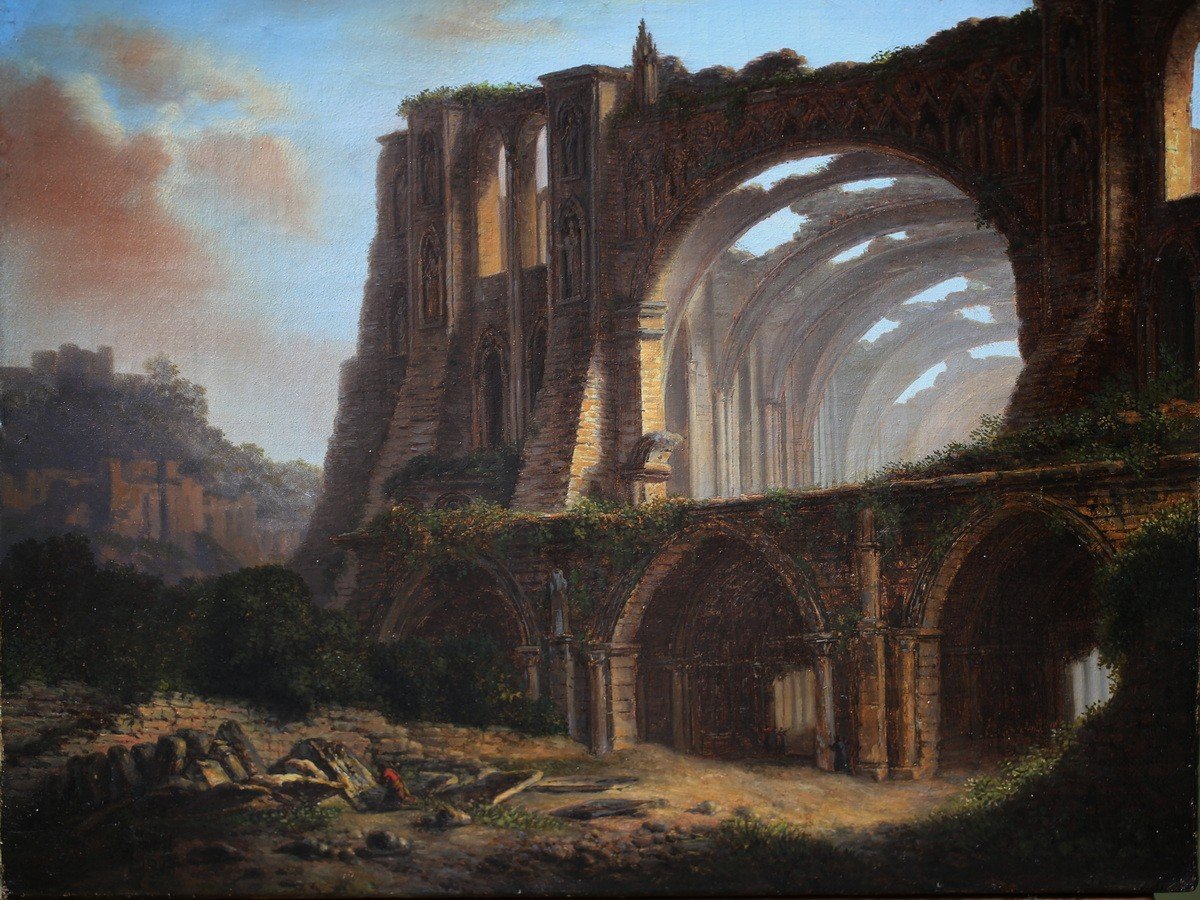 Fleury Epinat 1764-1830 Vue d'Un édifice Gothique En Ruine Datée 1813-photo-2