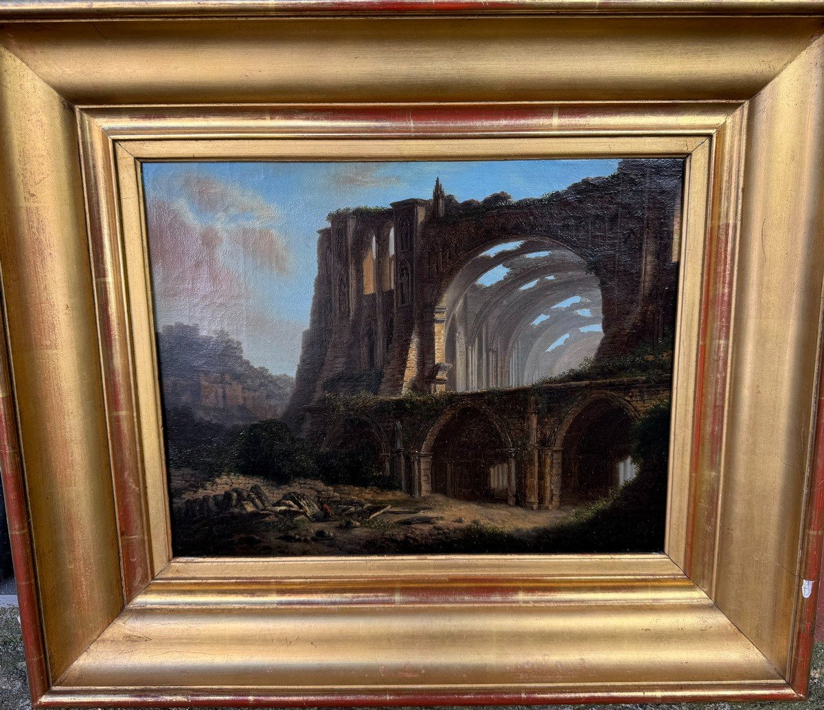 Fleury Epinat 1764-1830 Vue d'Un édifice Gothique En Ruine Datée 1813