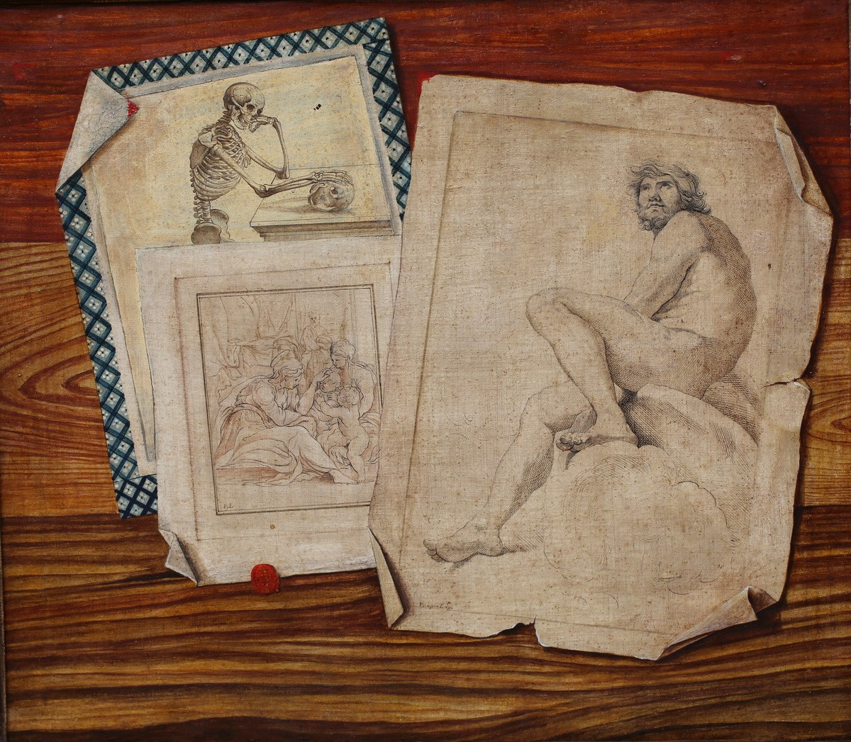 Pompeo Lapi 1778-1818, The 3 Ages Of Life, Trompe l'Oeil With Three Prints.-photo-2