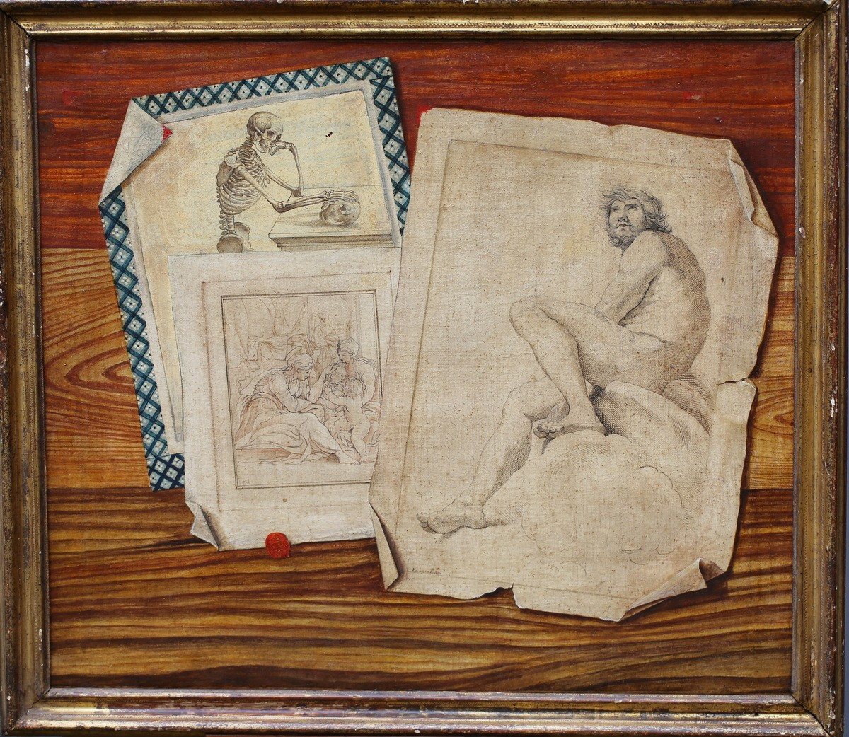 Pompeo Lapi 1778-1818, The 3 Ages Of Life, Trompe l'Oeil With Three Prints.