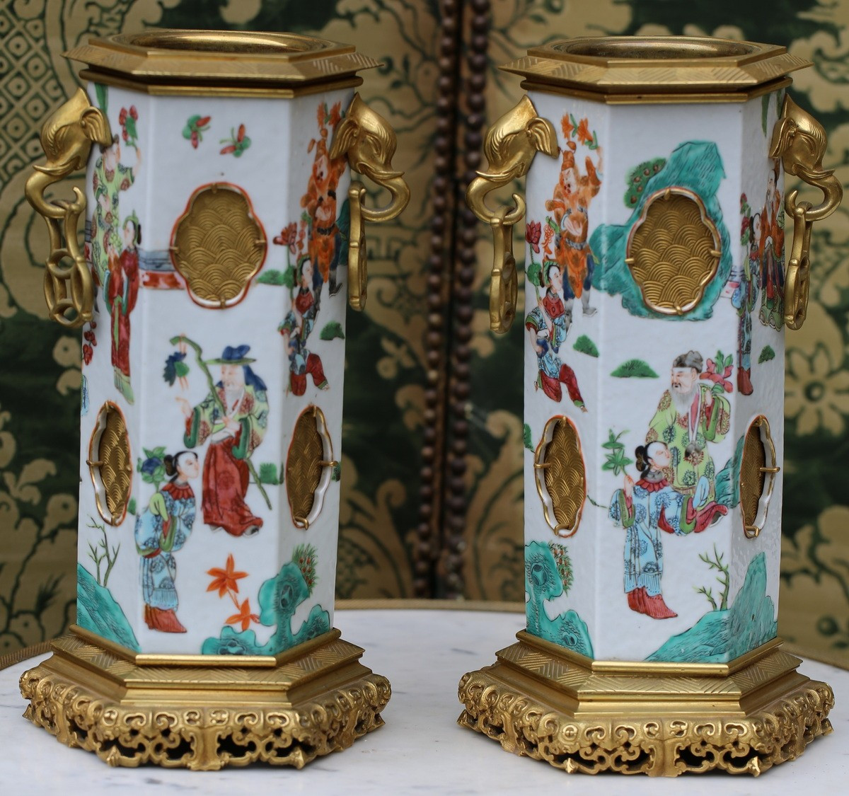 Paire De Vases Porte Calotte En Porcelaine De Chine, Monture Bronze Pare Susse Frères-photo-2