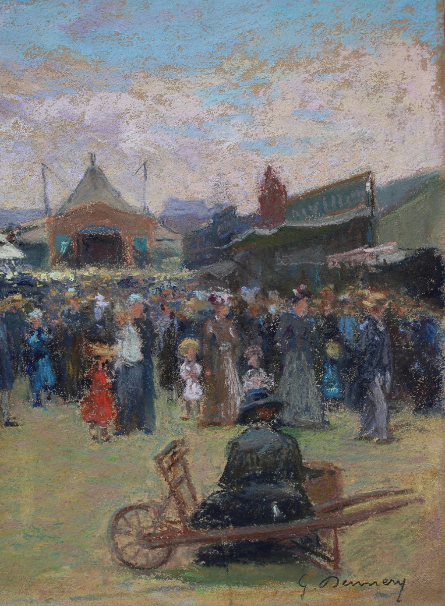 Gustave Dennery 1863-1953 ,  Fête Foraine, Pastel Signé En Bas à Droite-photo-2