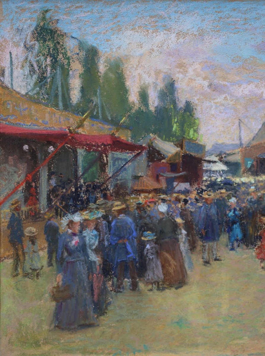 Gustave Dennery 1863-1953 ,  Fête Foraine, Pastel Signé En Bas à Droite-photo-3