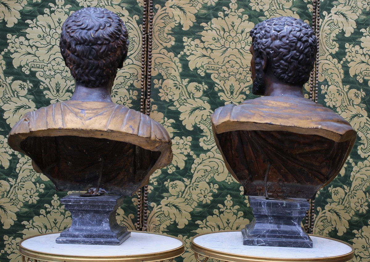 Italy Work Naples Region Early 20th Century, Pair Of Roman Emperor Busts-photo-3