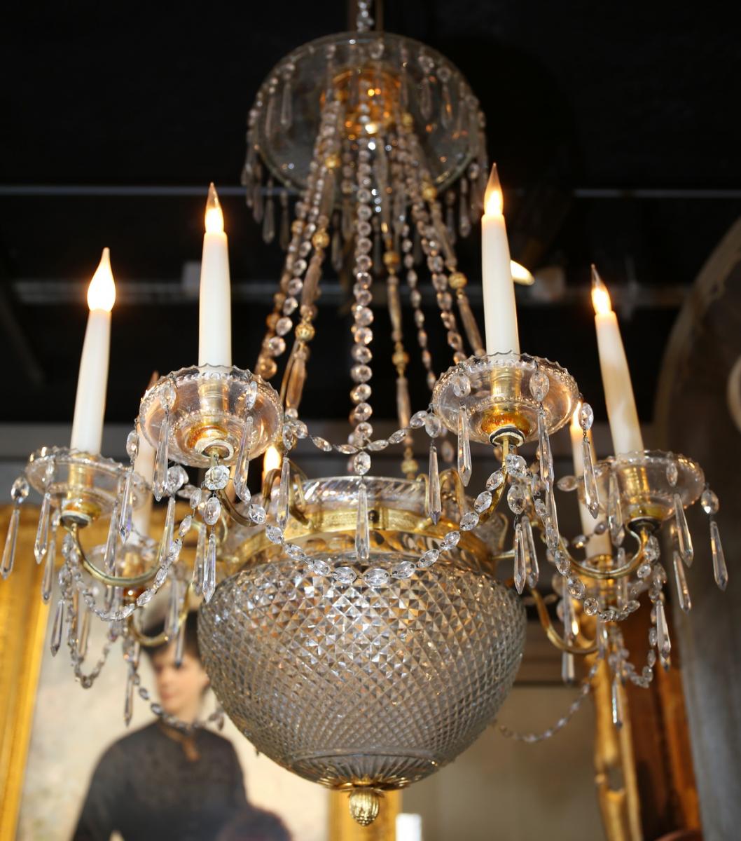 Chandelier Crystal And Bronze Circa 1810-photo-3