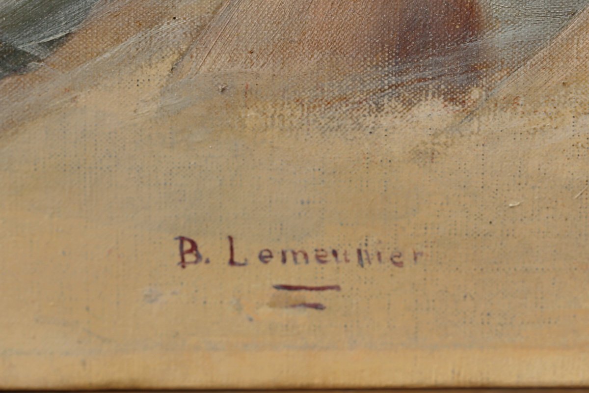Basile Lemeunier 1852-1922, Le Baiser,huile Sur Toile.-photo-4
