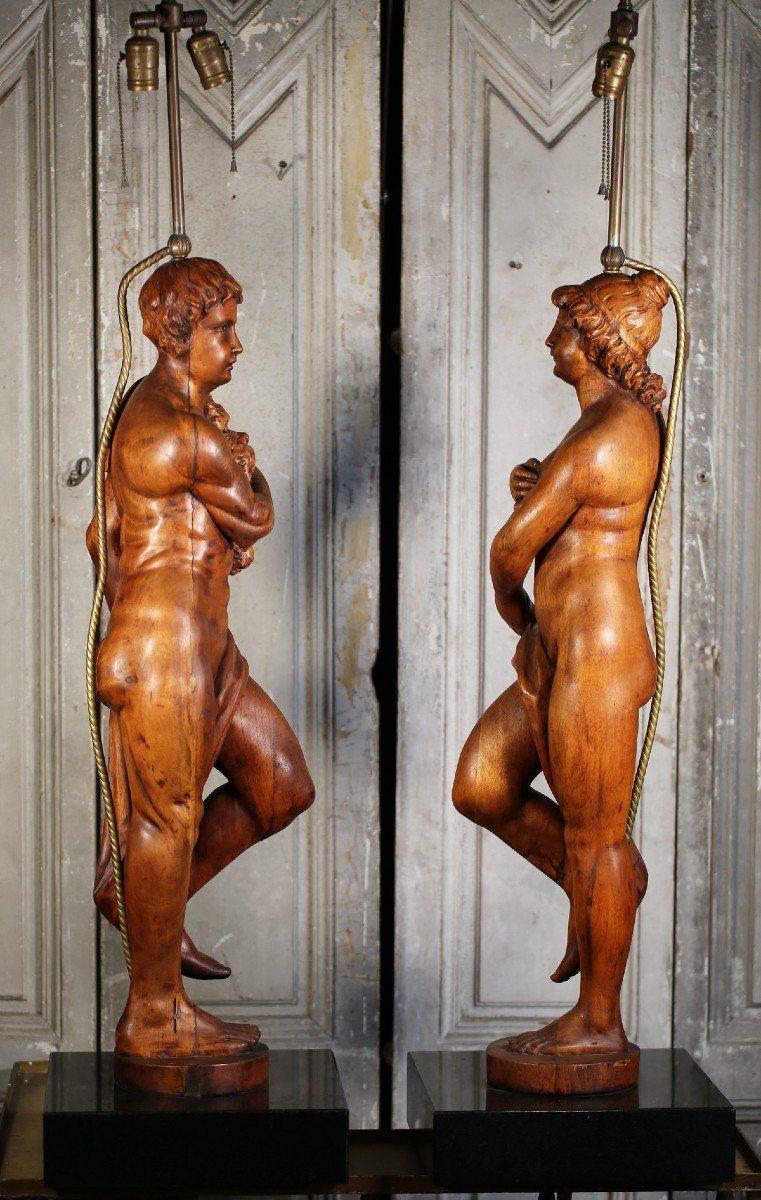 Pair Of Large Lamps, Carved Wood Italy XVIII.-photo-3