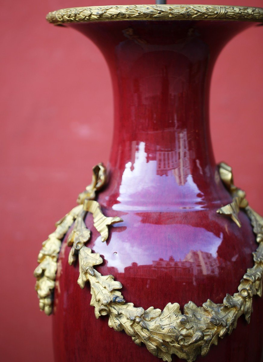 Large 19th Century Oxblood Vase Lamp, Gilt Bronze Mount-photo-3