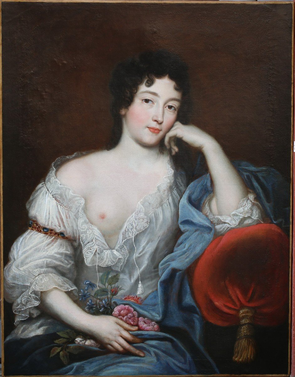 Henri Gascard (1635-1701) Attributed To, Portrait Of A Woman Revealing Her Breast-photo-2