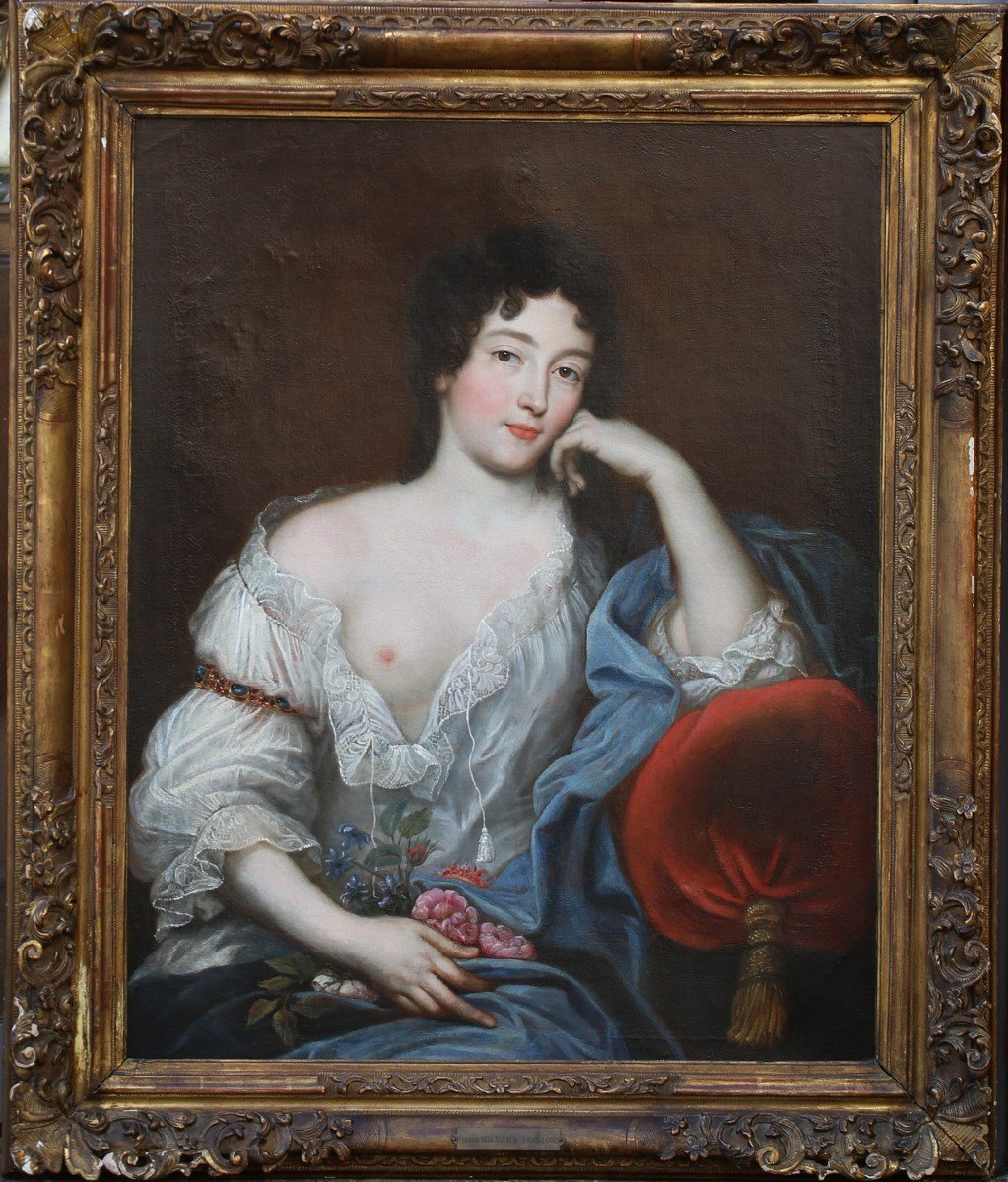 Henri Gascard (1635-1701) attribué à, Portrait d'élégante Au Sein Nu 