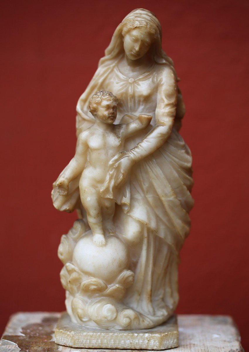 Italian School, Madonna And Child In Alabaster, 18th Century