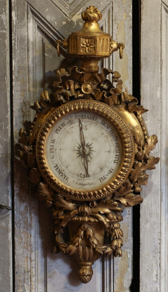 Barometer And Cartel In Gilded And Carved Wood In Louis XVI Style-photo-2